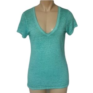 Teal Aqua Vintage wash v-neck recycled organic